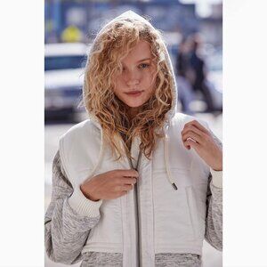 Free People Grey and White Hooded Jacket